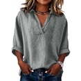 thumbnail image 2 of Neewe Fashion Casual Shirts for Women Plain V Neck 3/4 Sleeve Blouses Spring Fall 2026 Trendy Tops, 2 of 6