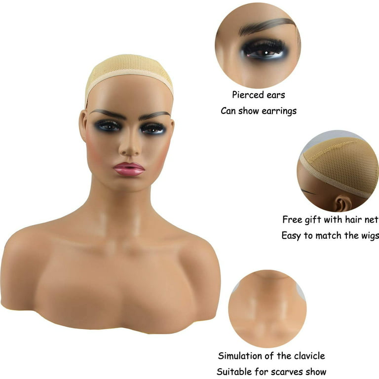 Rossy Nancy Realistic Female Mannequin Head with Shoulder Manikin PVC Head Bust Wig Head Stand for Wigs Display Making,Styling,Sunglasses,Necklace