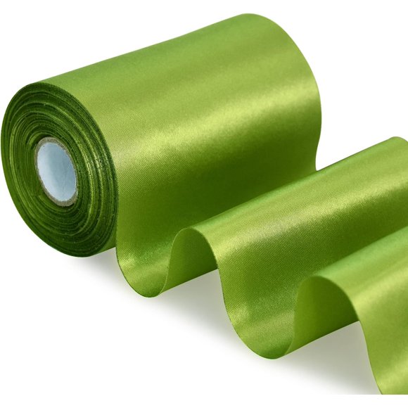 baomifa-4 in x 22Yds Wide Glass Green Satin Ribbon Solid Fabric Large Ribbon for Cutting Ceremony Kit Grand Opening Chair Sash Table Hair Car Bow Sewing Craft Gift Wrapping Wedding Party Decoration