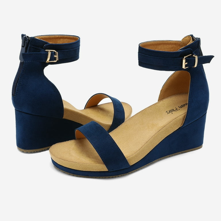 Womens navy blue clearance wedges