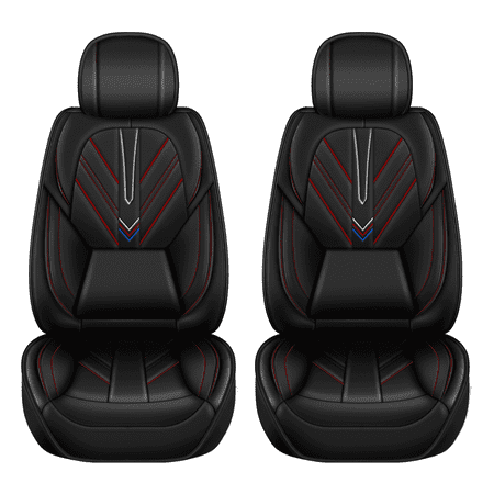 DIKSOAKR Fit for Nissan Leaf 2011-2025 2026 Seat Covers Front Set Waterproof Faux Leather with Lumbar Support Comfortable Automotive Seat Cushion (2 Seat Black+Red Line)