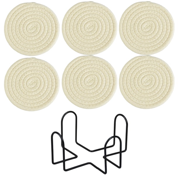 Salvamanteles de cuerda de algodón para encimeras de cocina, paquete de 6, 11 cm (4,33 pulgadas), resistentes al calor, con posavasos para platos calientes, cuencos y ollas. Manteles absorbentes para