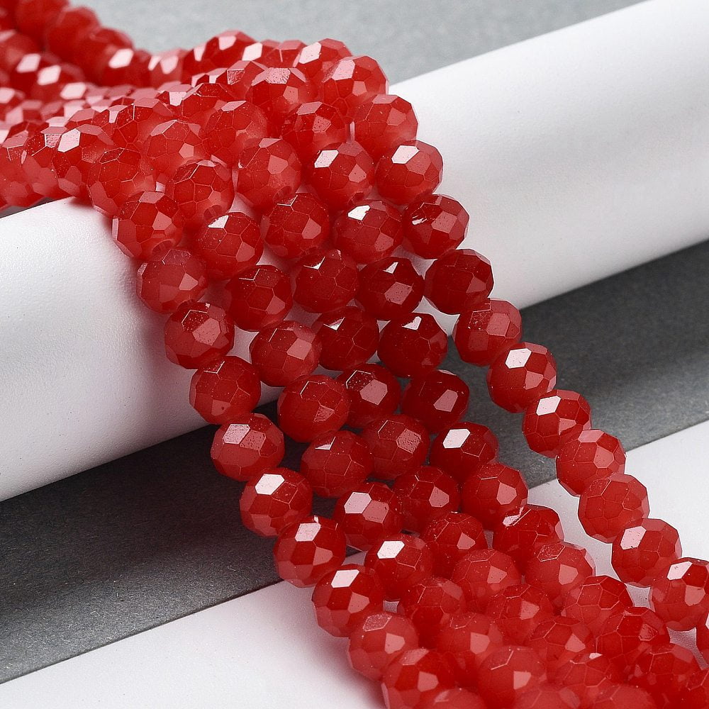Baking Painted Imitation Jade Glass Bead Strands Faceted Rondelle FireBrick 8x6mm Hole: 1mm about 63~65pcs/strand 39~40cm