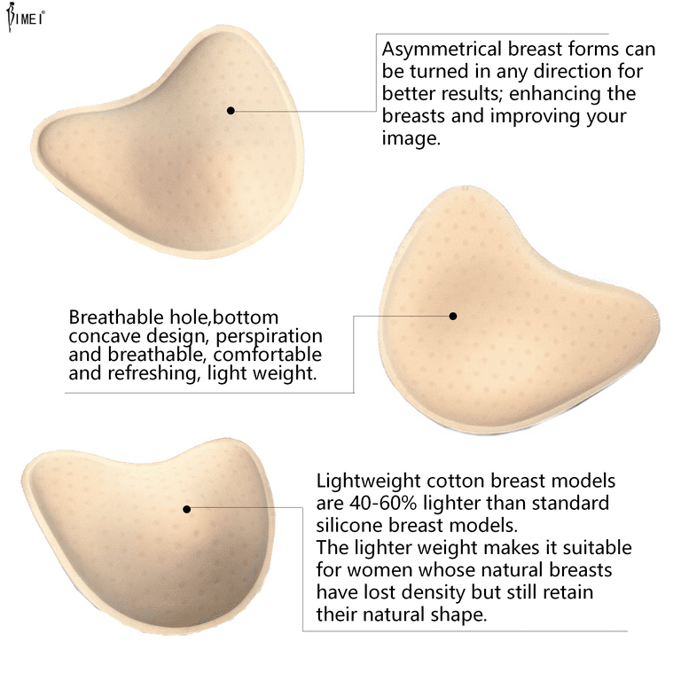 BIMEI Cotton Breast Forms Breast Prosthesis Mastectomy Bra Insert Pads  Light-weight Ventilation Sponge Boobs for Women Mastectomy Breast Cancer