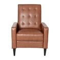thumbnail image 5 of Emma + Oliver Jules Mid-Century Modern Button Tufted Faux Leather Upholstered Easy Pushback Recliner in Cognac Brown with Wooden Legs, 5 of 13