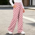 thumbnail image 6 of LangJing Girls Polka Dot Printed Fleece Sweatpants Youth Kids Elastic Waist Casual Drawstring Wide Leg Pants, 5-15Years, 6 of 7