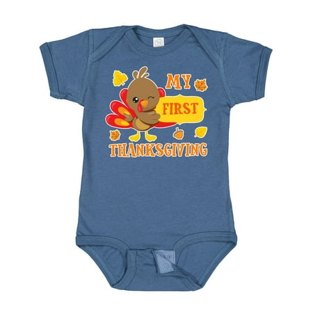 

Inktastic My First Thanksgiving with Turkey and Leaves Gift Baby Boy or Baby Girl Bodysuit