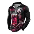 thumbnail image 4 of Halloween Top for Men Shirts with Graphic Skeleton Tee Long Sleeve 3D Designer Casual Outdoor Daily Sports Fall Lapel Collar Zipper Shirt for Everyday wear Red XL, 4 of 4