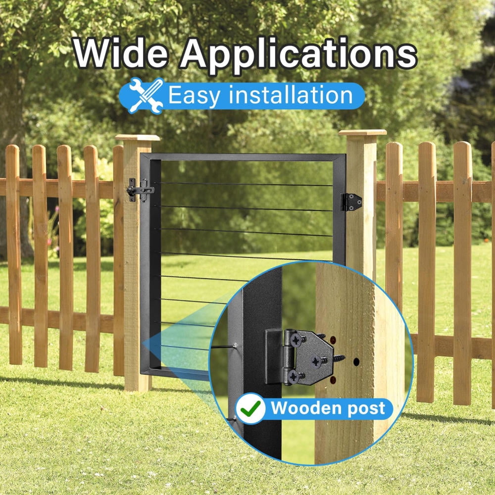 Metal Frame Outdoor Carbon Steel Railing Gate 36"x23" with Cable Design for Seaside Areas(Black)