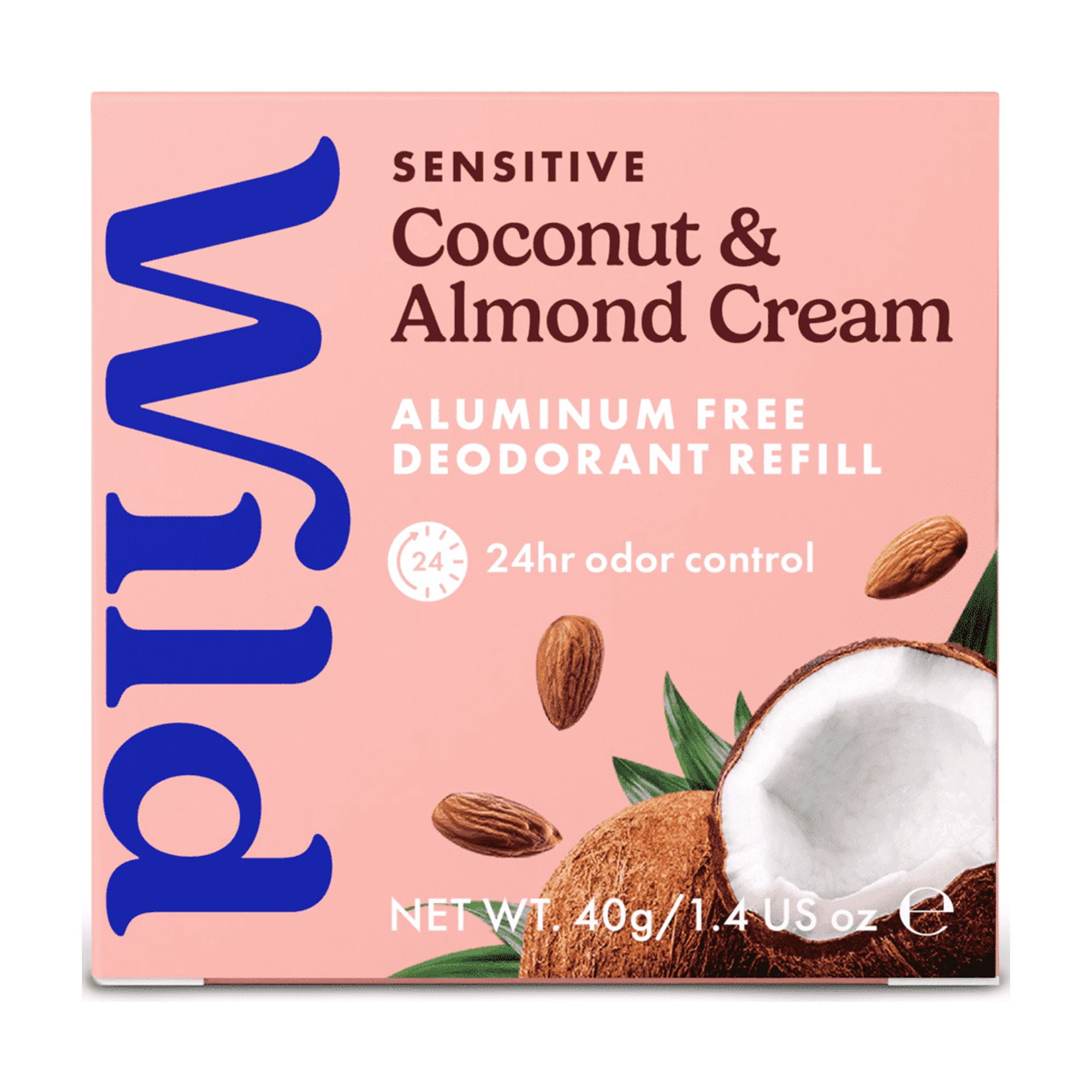 Wild Stick Deodorant Refill, Coconut & Almond Cream Sensitive. Aluminum Free, for Women and Men, 1.4oz
