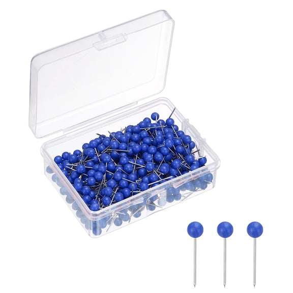 Uxcell 400 Pcs Push Pins, Map Thumb Tacks 4mm Round Head Decorative Push Pins for Bulletin Board Home Office Travel Wall DIY Crafts Map Photo, Blue