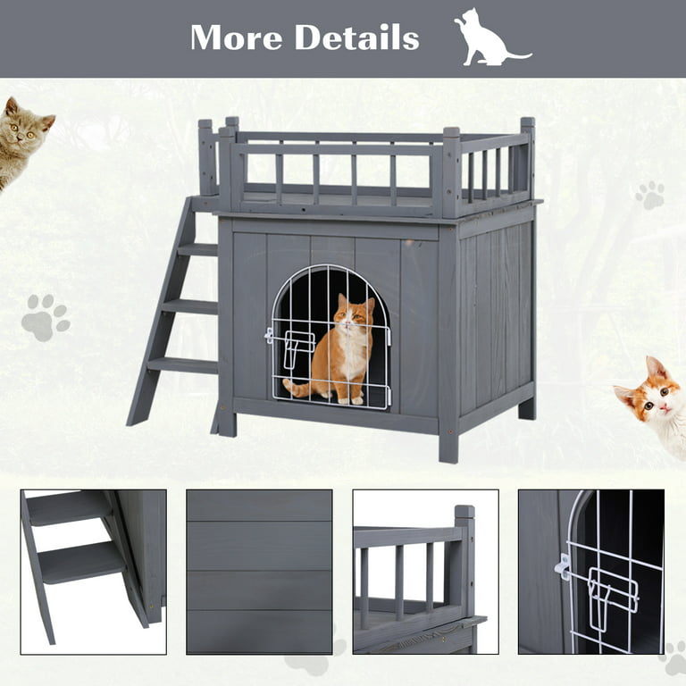 PawHut 2-Story Indoor/Outdoor Wood Cat Dog House Shelter
