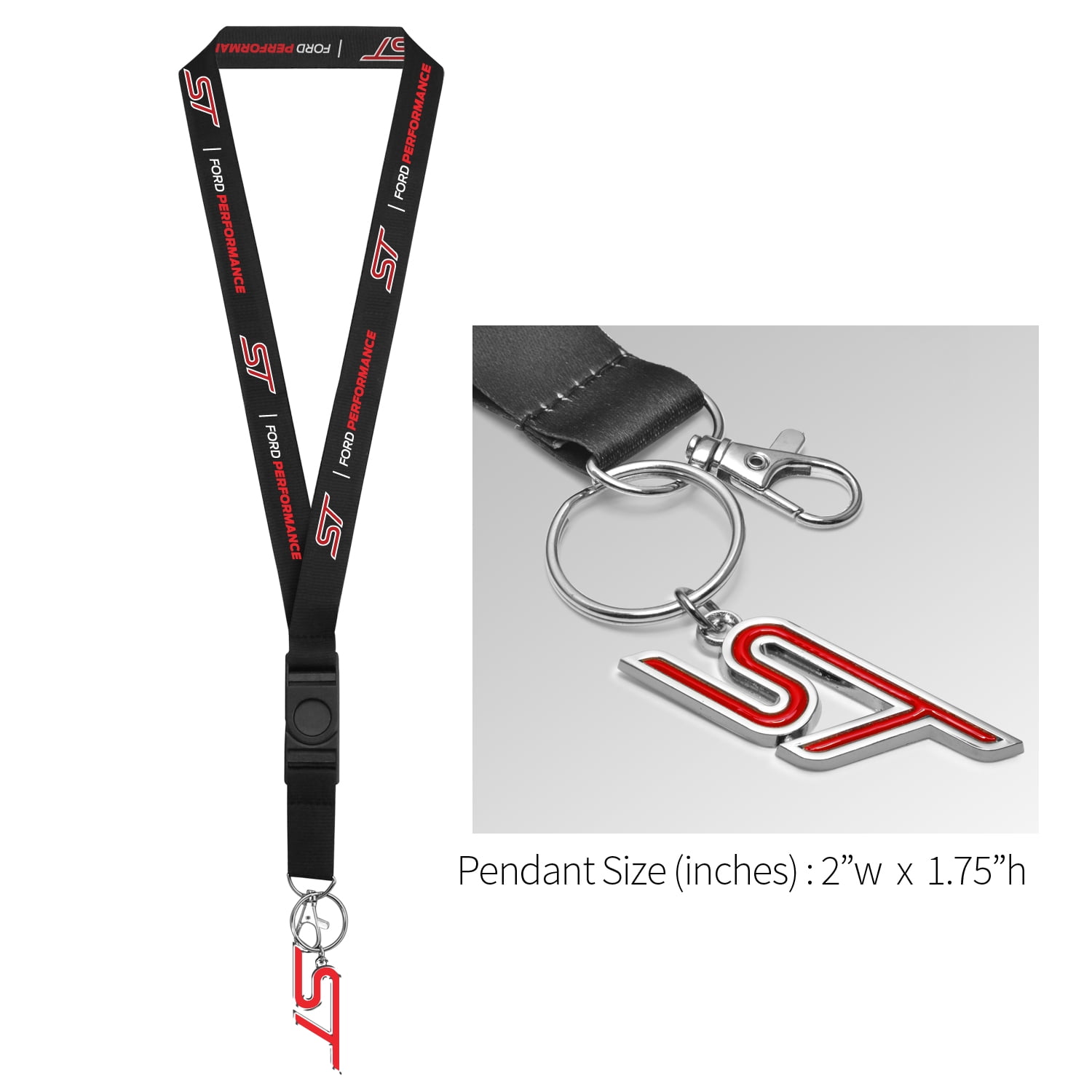 iPick Image for Ford Focus ST Full-Color Die-Cut Metal Key Chain with Printed Logo Black Lanyard Strap, Official Licensed