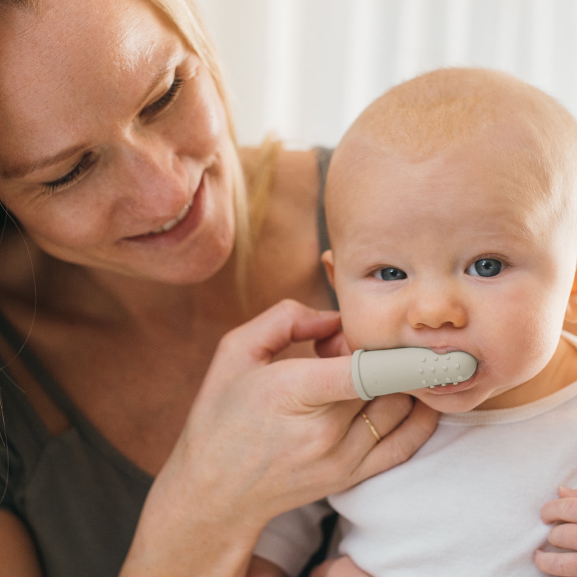 Dr. Brown's 100% Silicone Baby Finger Toothbrush, Gray/Green + Strawberry Baby Toothpaste, 0-3Y