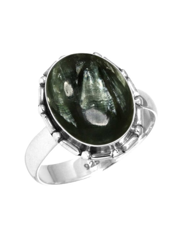 Natural Seraphinite Ring 925 Sterling Silver Handmade Jewelry