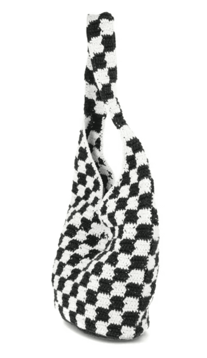 No Boundaries Festival Crochet Hobo Bag, Black/White Checker Cherries, Women's
