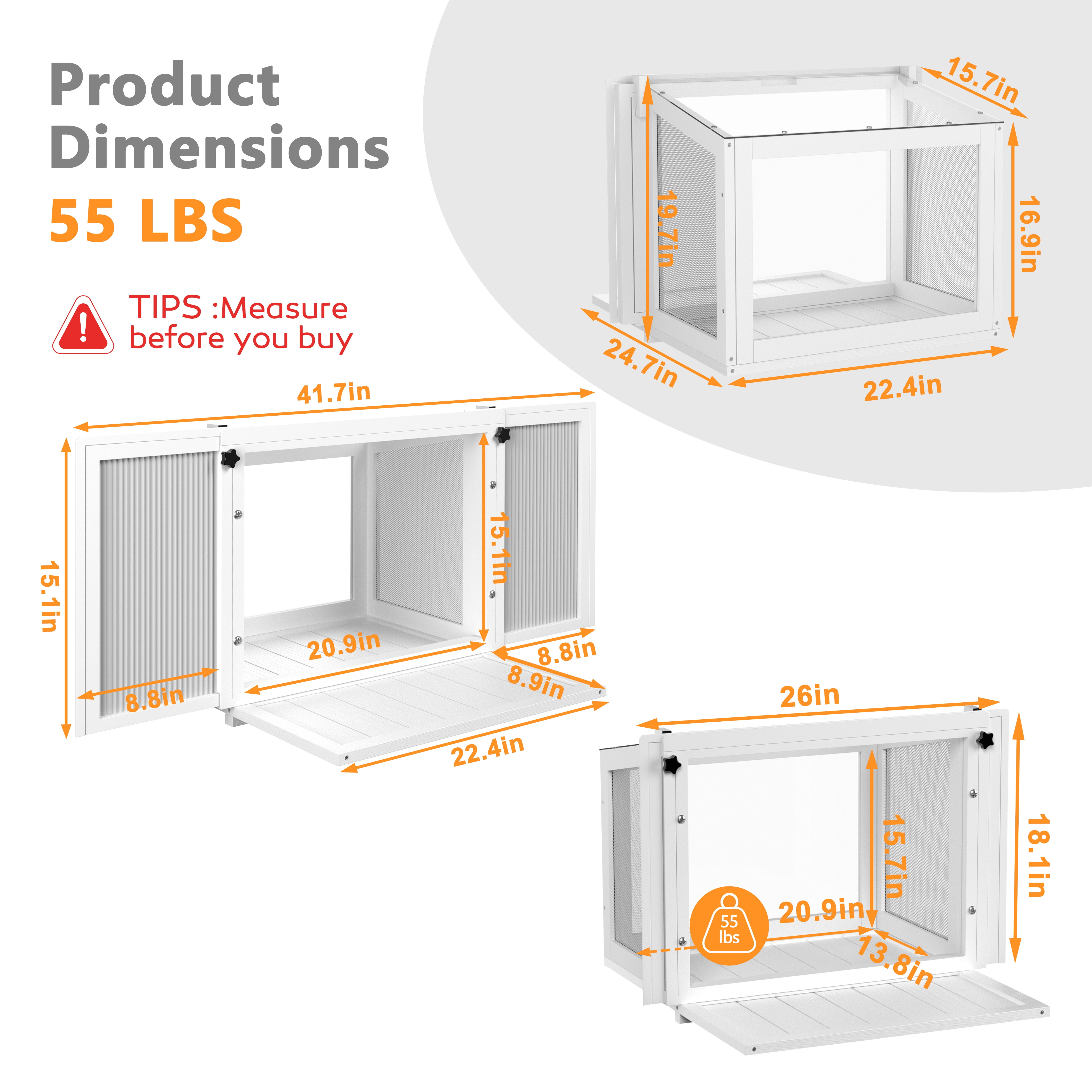 VEIKOUS Wooden Wall-Mounted Outdoor Cat Window House with Clear Plexiglass, Fits 26"-42" Window, White