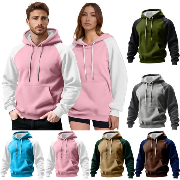 Wlynlyn Hoodies for Women Fleece Lined Color Block Hooded Sweatshirts Drawstring Warm Casual Long Sleeve Pullover Tops