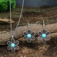 thumbnail image 3 of LYMAYTER Collier Rétro Boucles d'Oreilles 2 Pcs/ensemble Collier & Boucles d'Oreilles Style Ethnique - Faux Turquoise, Incrusté de Strass, Pendentif Collier & Crochet Boucles d'Oreilles, 3 of 7