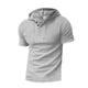 thumbnail image 1 of Camisas de Manga Corta de los Hombres Delgada con Cordón Botón Arriba con Capucha, Blusa de Poliéster Transpirable para Diario, 1 of 5