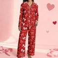 thumbnail image 4 of Womens Silk Pajamas Set Valentines Day Pajamas Long Sleeve Bow Print Button-Down Sleepwear Loungewear Pajama Sets Women, 4 of 5