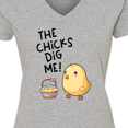 thumbnail image 4 of Inktastic The Chicks Dig Me Easter Baby Chick with Basket and Eggs Women's V-Neck T-Shirt, 4 of 5