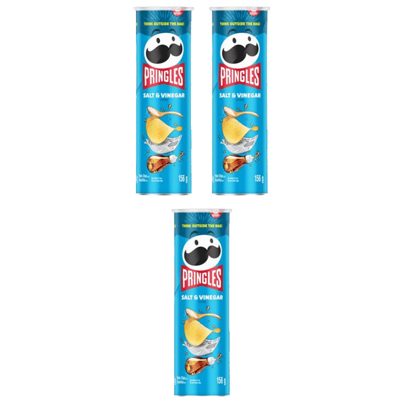 Pringles Canned Potato Chips Salt & Vinegar 156g (3 Pack)