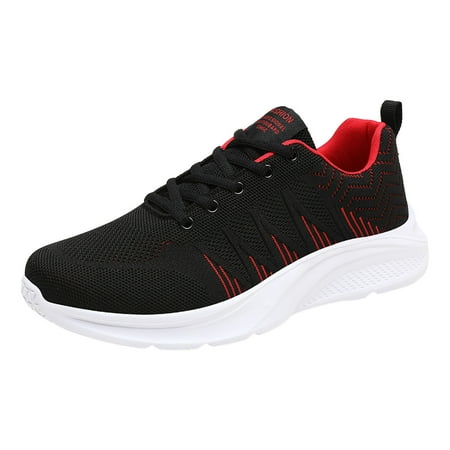 Huesdet Mens Sneakers  Arch Support Lace Up Fashion Sneakers for Men  Comfortable & Non Slip Casual Waking Shoes(Red 11.5)