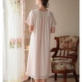 thumbnail image 4 of Previn Women's Cotton Victorian Nightgown Short Sleeve Cute Lace Soft Summer Vintage Princess Frilly Old Fashioned Long Sleep Dress Ruffle Pajama Dress Light Pink Large, 4 of 4