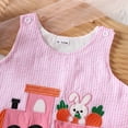 thumbnail image 5 of Toddle Baby Girl Easter Outfit Bunny Rabbit Embroidery Sleeveless Overalls Smocked Dress Striped A-line Dresses, 5 of 9