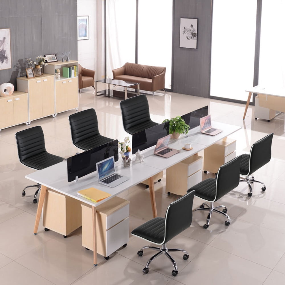 Yaheetech Adjustable Office Chair PU Leather Armless Chair with Wheels, Black