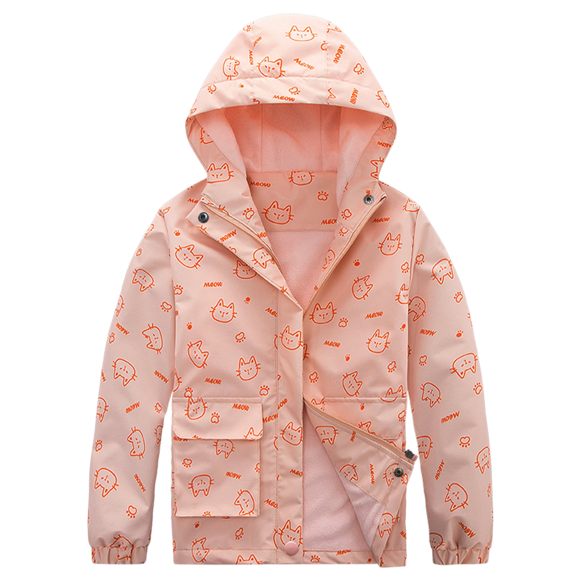 Hiheart Girls Hooded Rain Jacket Kids Waterproof Fleece Lined Raincoat