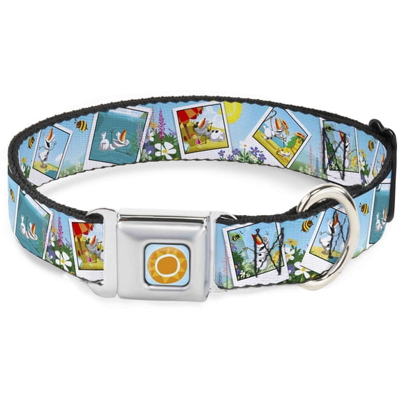 Disney Pet Collar, Dog Collar Metal Seatbelt Buckle, Olaf Summertime Snapshots, 15 to 24 Inches 1.0 Inch Wide