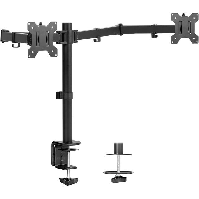 Support de Bureau à Double Moniteur pour Écrans d'Ordinateur jusqu'à es et Lb Chacun, Robuste, Entièrement Ajustable, Support en Acier avec Pince C et Passe-Fil