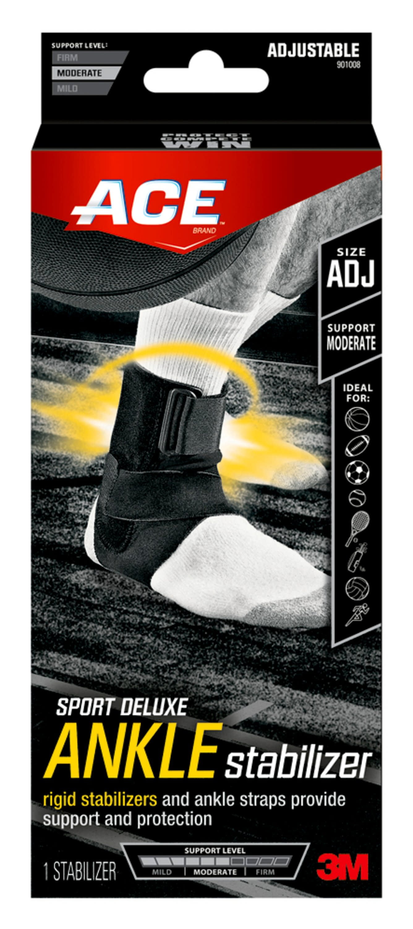 ACE Brand Deluxe Ankle Stabilizer, Adjustable Compression, Black