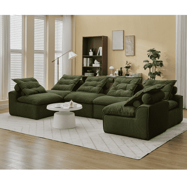Newboti Modular Sofa,No Armrests,At will DIY,Corduroy, Neck Pillow-Back Lounge Sofa Chair,Reading Nook, or Apartment Living, Lumbar Pillow,6 Seats,Upholstered,Green 459851176124101