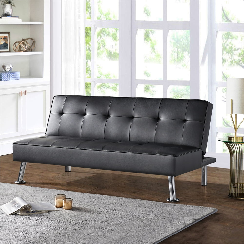Alden Design Convertible Faux Sofa Bed, Black - Walmart.com