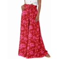thumbnail image 2 of Women Casual High Waist Wide Leg Pants Summer Long Palazzo Pants Pocket Lounge Vacation Clothes Red Print XL, 2 of 8