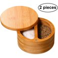 thumbnail image 2 of 2 Pieces Bamboo Salt and Spice Storage Box with Magnetic Swivel Lid Round Bamboo Pepper Box Bamboo Salt Keeper Kitchen Bamboo Salt Container for Salt Pepper (2 Storage Compartments,4.7 x 2.4 Inch), 2 of 7