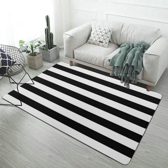 Black And White Stripe Carpet Rug for Home Living Room Bedroom Sofa Doormat Decor Area Rug Non-slip Mat