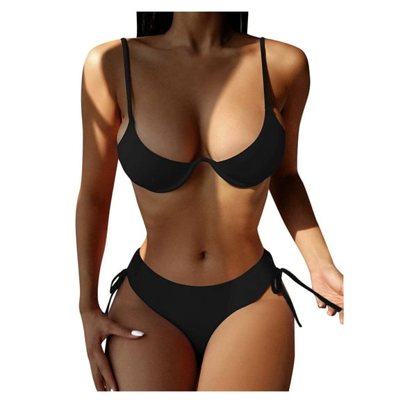 Babysbule Womens Swimsuits Clearance Women's High Waist Drawstring Bikini Split Swimsuit