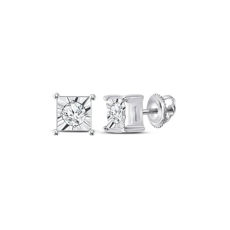 10kt Yellow Gold Womens Round Diamond Square-shape Stud Earrings for Womens 1/8 Cttw Fine Jewelry