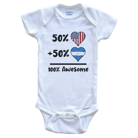 50% American 50% Nicaraguan 100% Awesome Nicaragua Heart Flag Baby Bodysuit