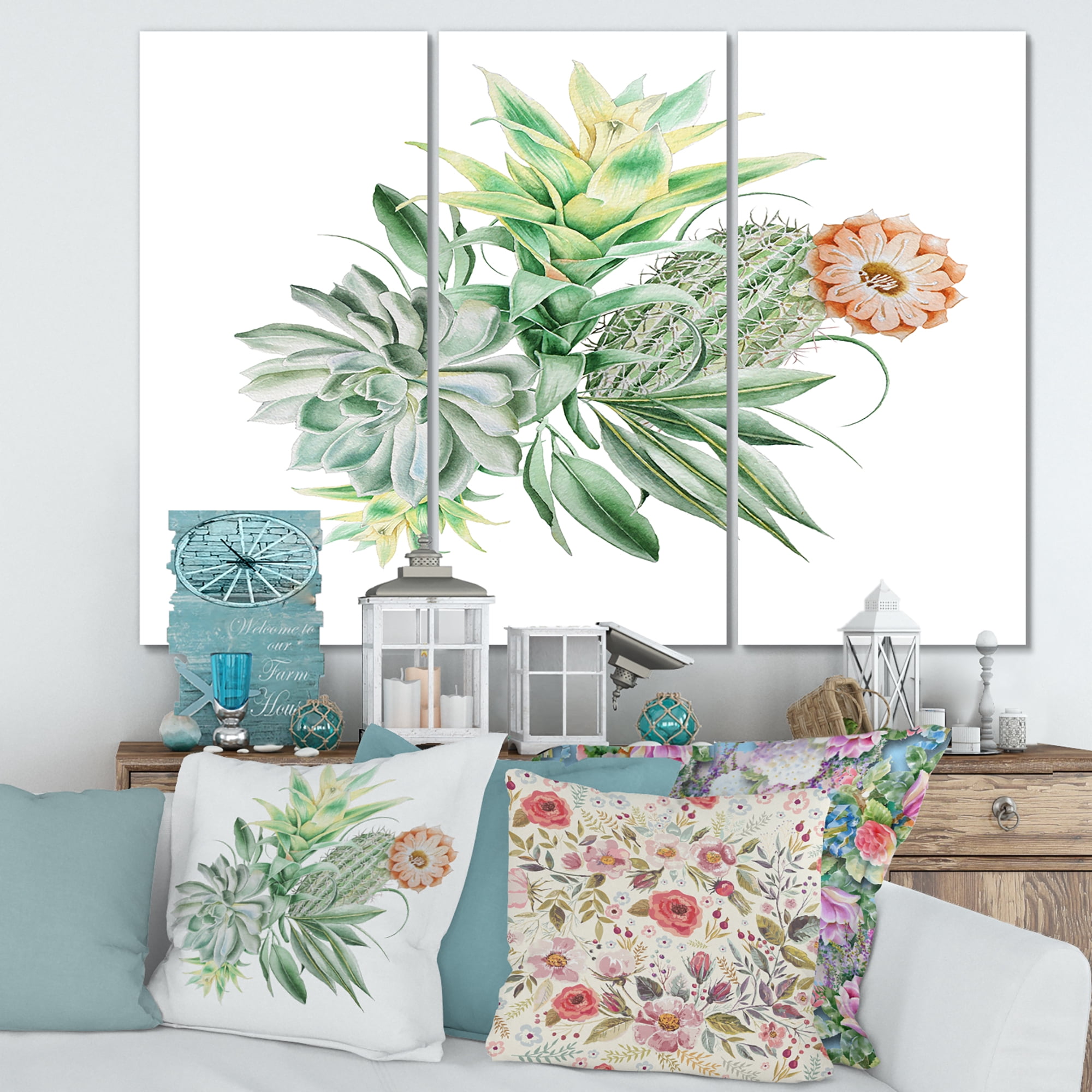 Designart ' Bouquet With Succulents and Cactus ' Traditional Canvas Wall Art Print