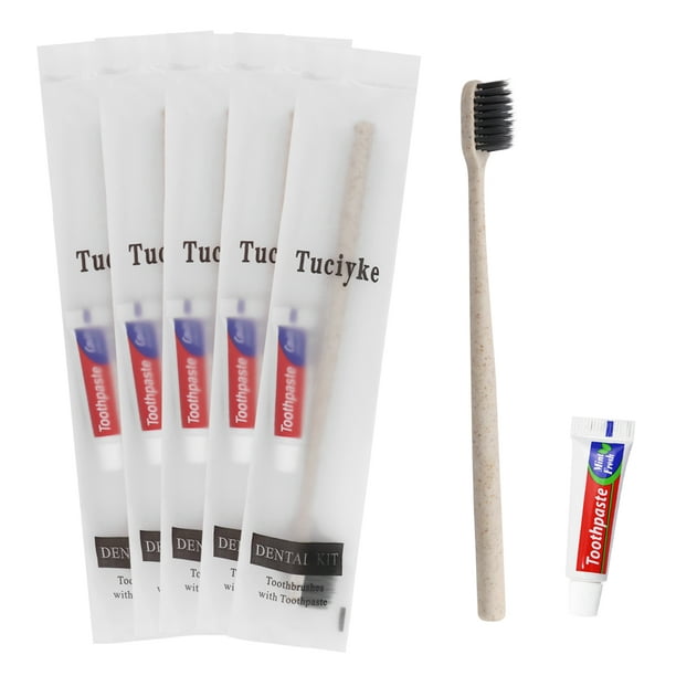 Disposable Toothbrush with Toothpaste Pack of 60,Apricot Individually Wrapped Manual Travel