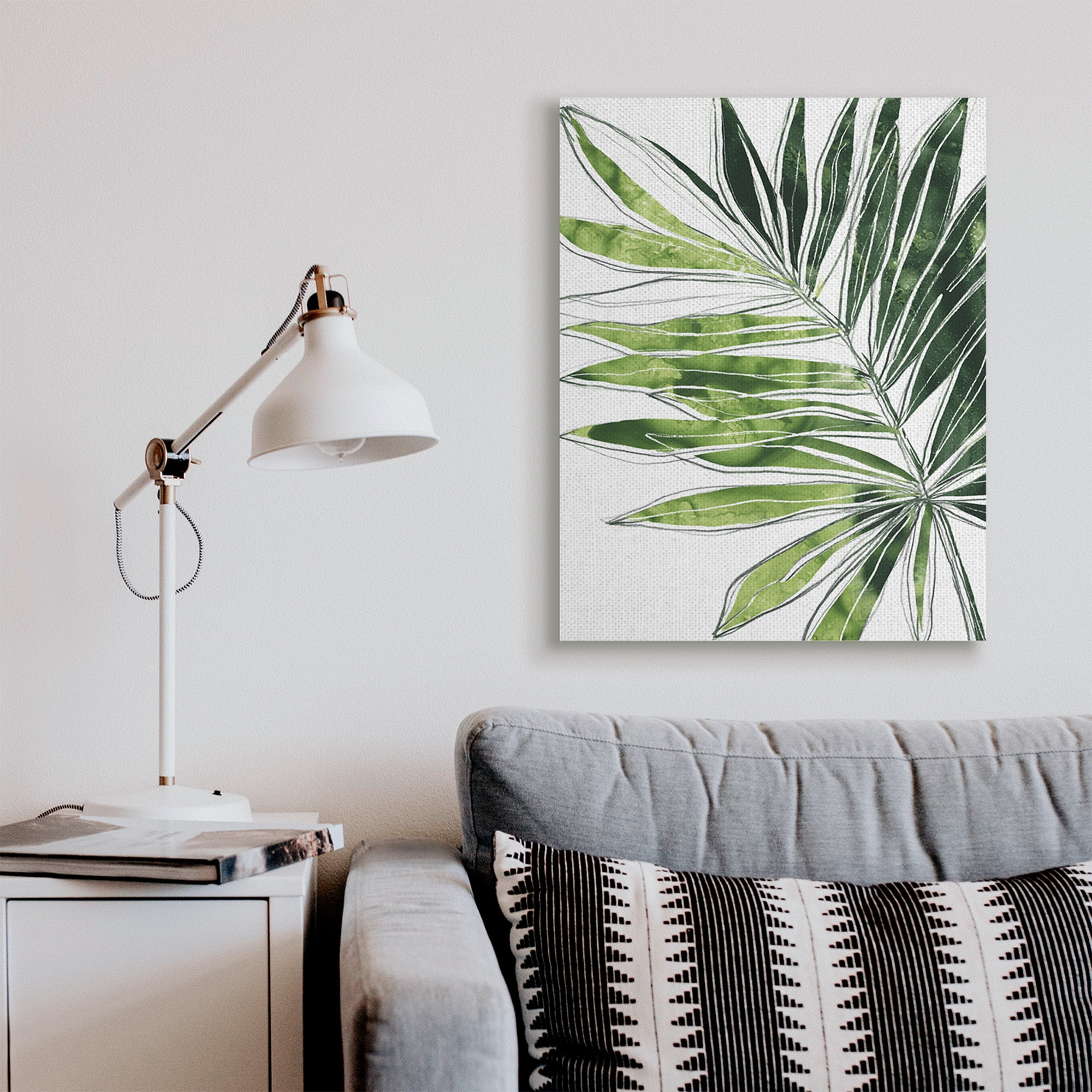 Stupell Industries Tropical Green Plant Expressive Palm Linework Botanical & Floral Painting Gallery Wrapped Canvas Art Print Wall Art, 30 x 40