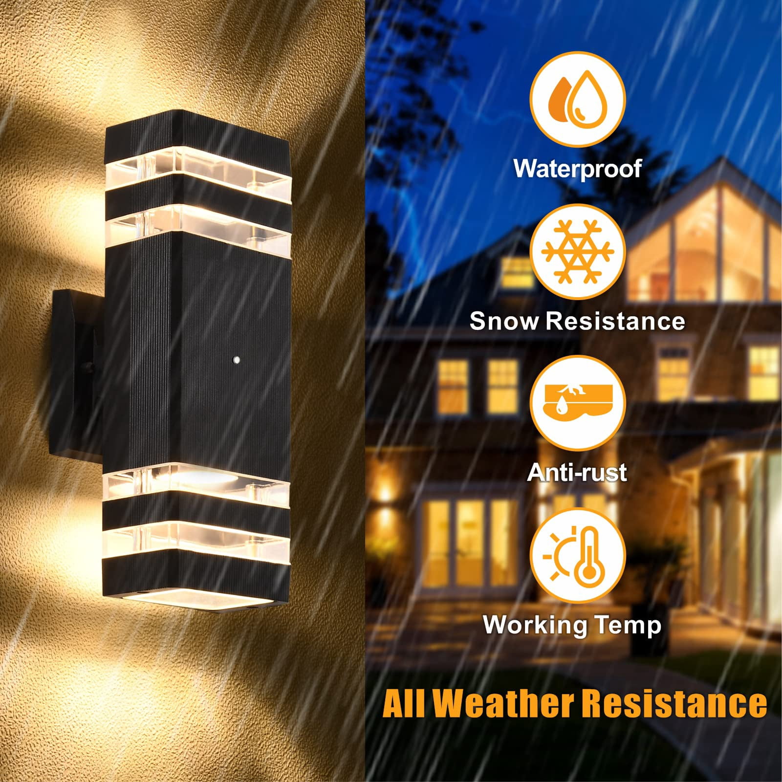 Outdoor Wall Lights 2-Pack, Waterproof Exterior Lighting for Porch/Garage/Patio, 3000K Warm White, Up-Down Design, Dusk to Dawn Sensor