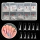 thumbnail image 1 of Uñas postizas largas en forma de ataúd, 500 unidades, transparentes, para uñas acrílicas, estilo francés, 10 tamaños, cobertura media, artificiales, para salón de uñas., 1 of 6