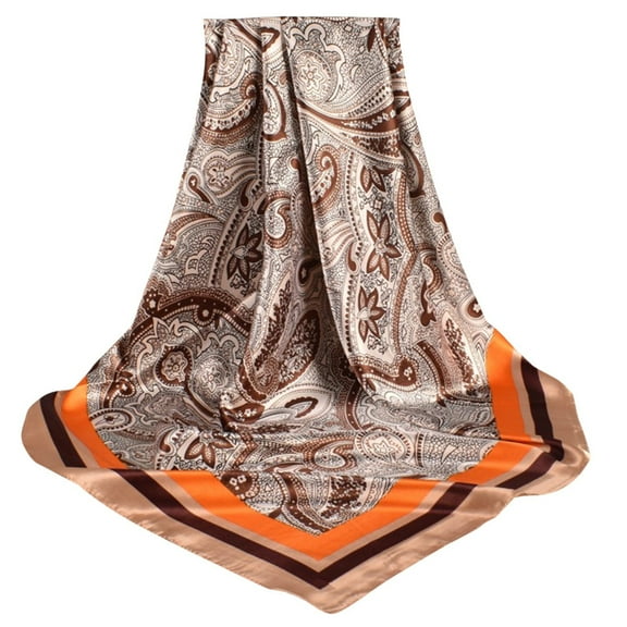 beishanbush Silk Scarves Satin Cashew Flower Prints Square Scarf Khaki