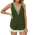 thumbnail image 2 of Idoravan Tank Tops for Women Fashion Women's Ladies V Neck Lace ing Tops Solid Color Sleeveless Blouse Vest, 2 of 7